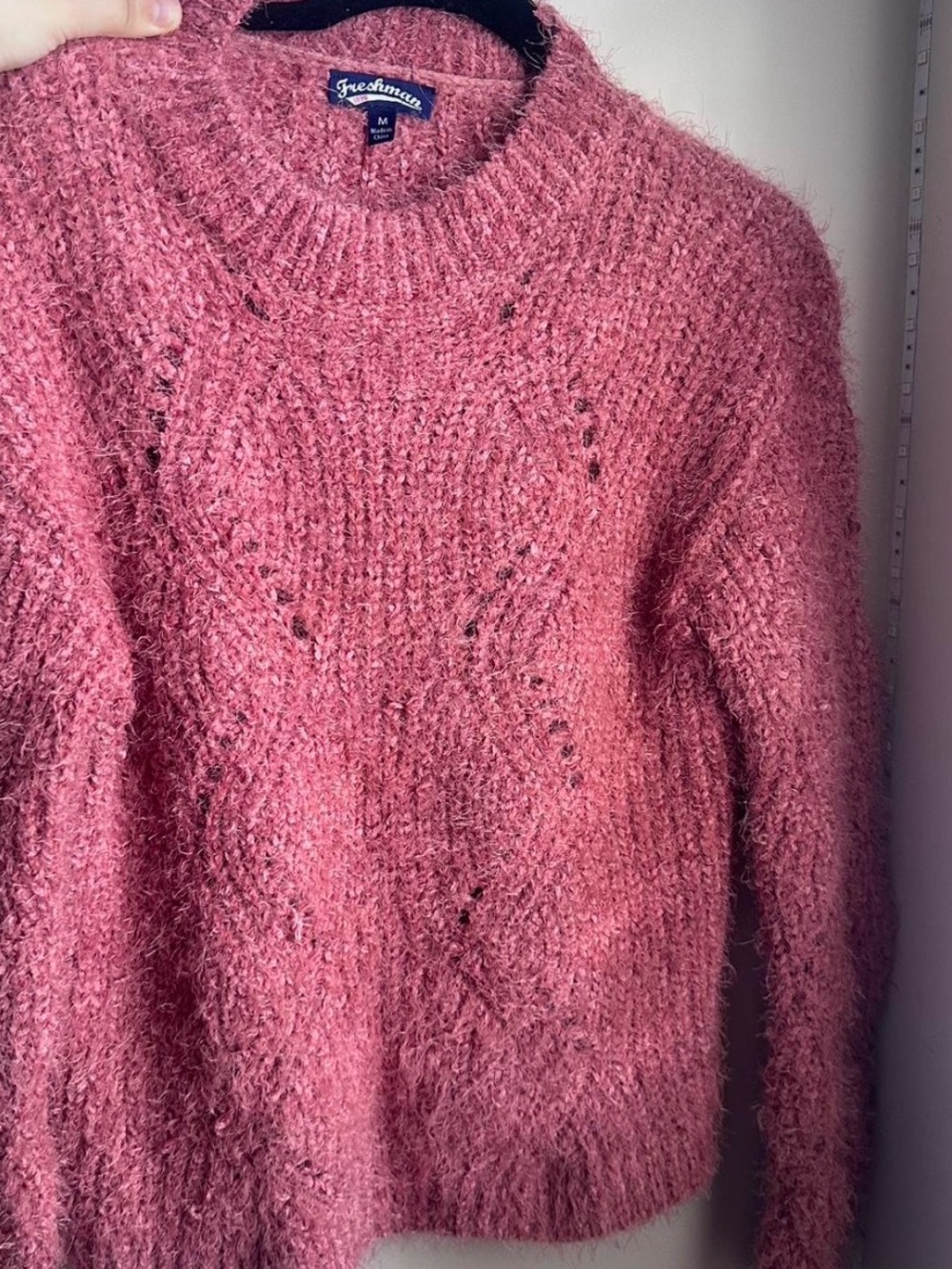 Freshman Women's Rose Pink Fuzzy Crewneck Sweater